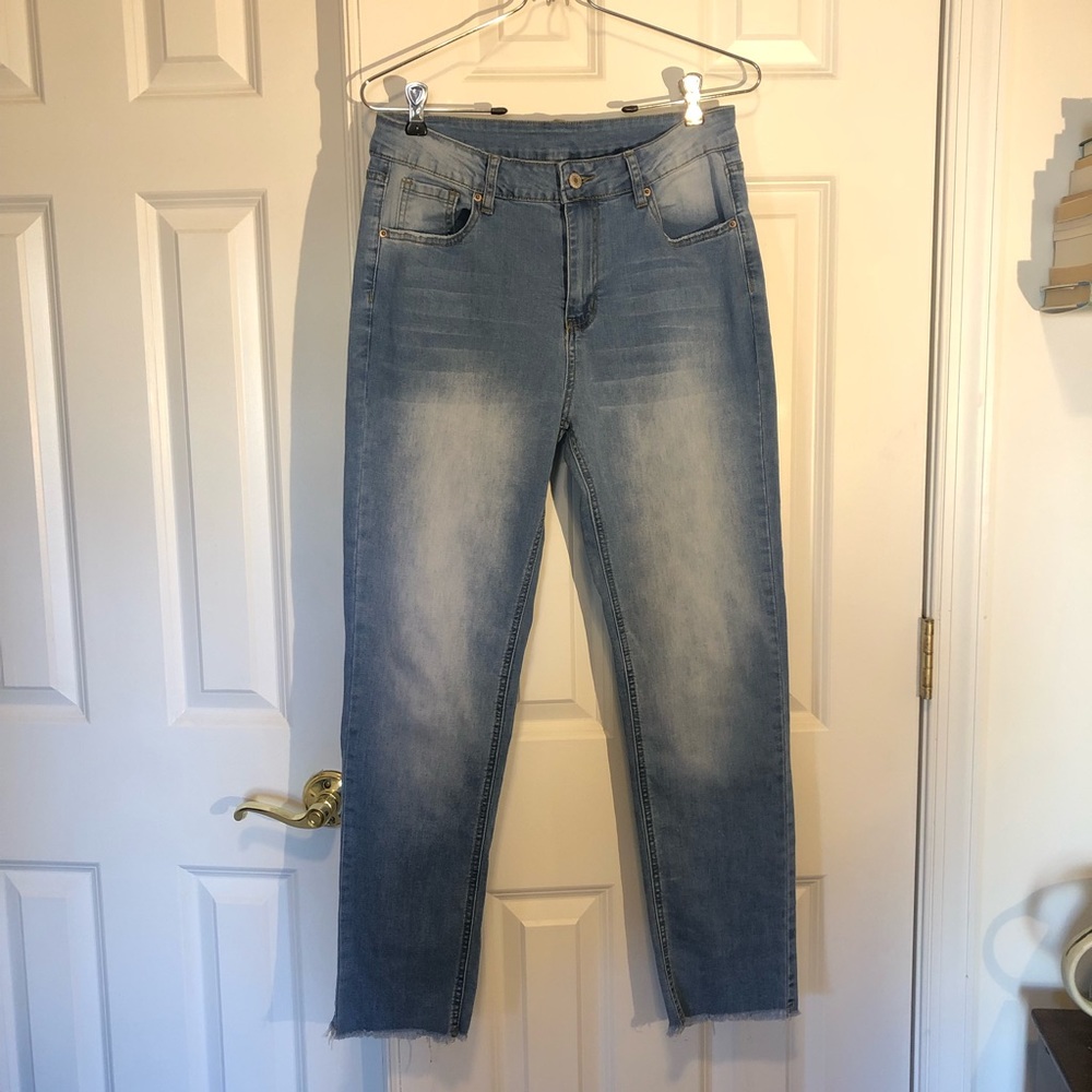 Shein High Waist Raw Hem Distressed Skinny Jeans Size M